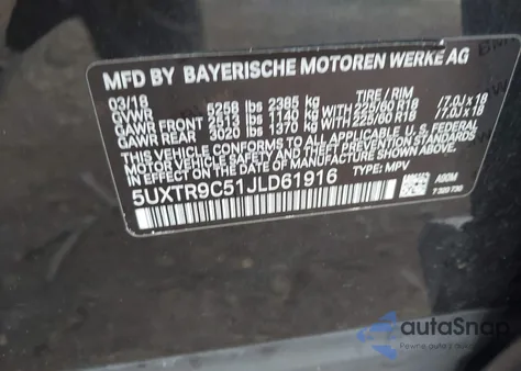 2018 BMW X3 xDrive30I из США, поврежденный, VIN 5UXTR9C51JLD61916